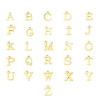 Gold alphabet letters on a white background