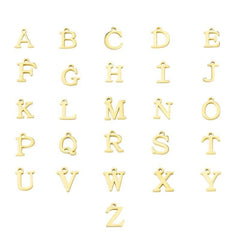 Gold alphabet letters on a white background