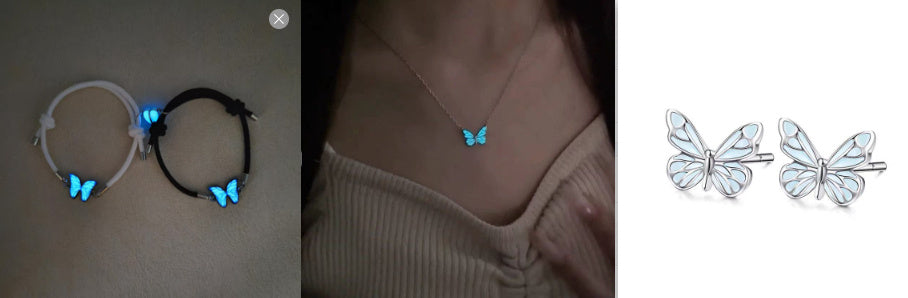 Glow in Dark Jewelry Butterfly Necklace and Bracelet Set