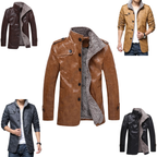 Faux Leather Jacket Men's Warm Stylish Fleece Coat - UrSuperMart
