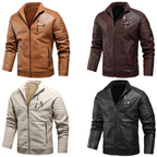 Men's Faux Leather Jacket with Warm Fleece Lining - UrSuperMart