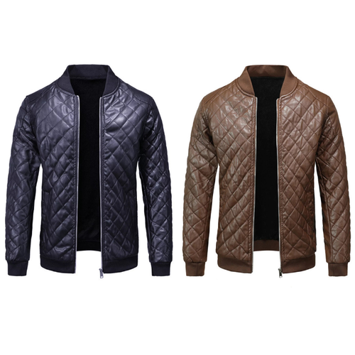 Quilted Bomber Jacket Men's Warm & Stylish Faux Leather - UrSuperMart