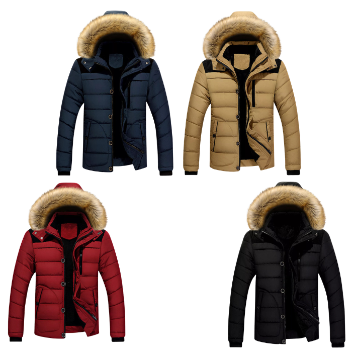 Men's Puffer Jacket Insulated Warm Hooded Winter Coat - UrSuperMart