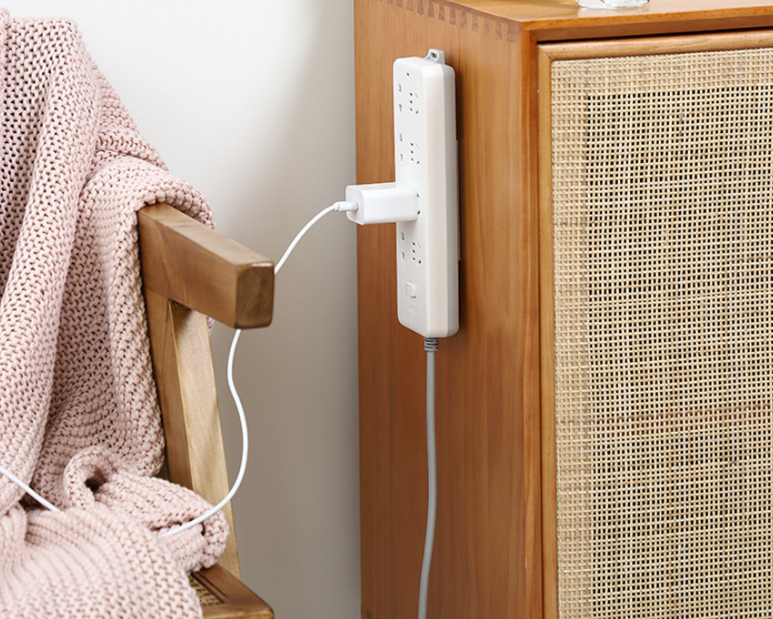 Wall Mounted Power Strip with USB & Organizer Holders