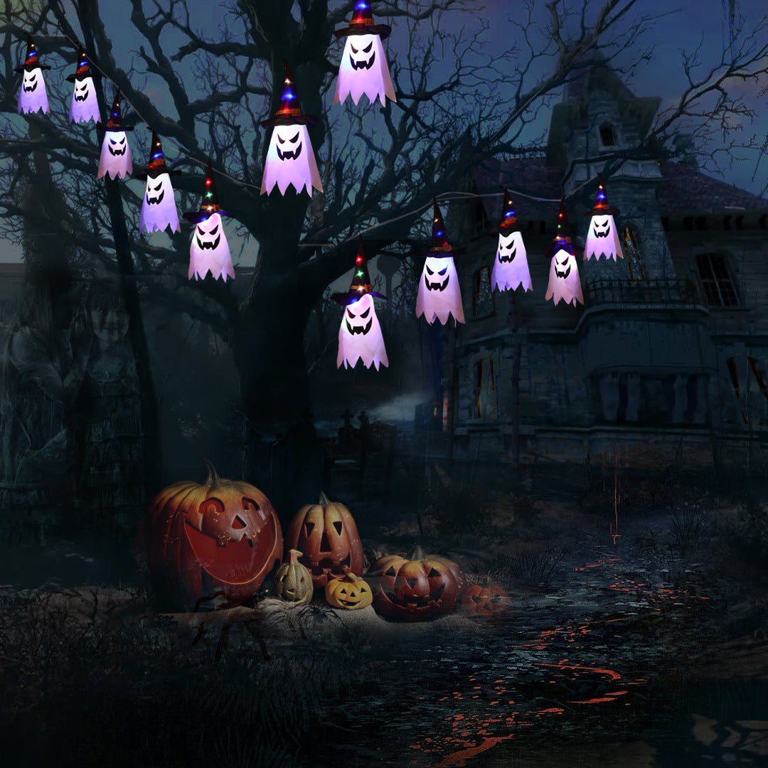 Outdoor ghost Halloween string lights easily decorate any space.
