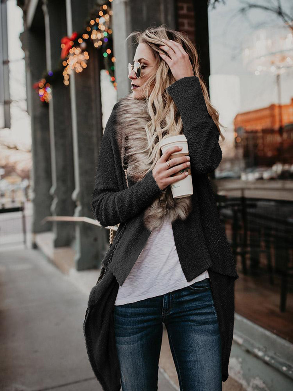 Fuzzy Fur Cardigan: Cozy Faux Fur & Waterfall Hem - UrSuperMart