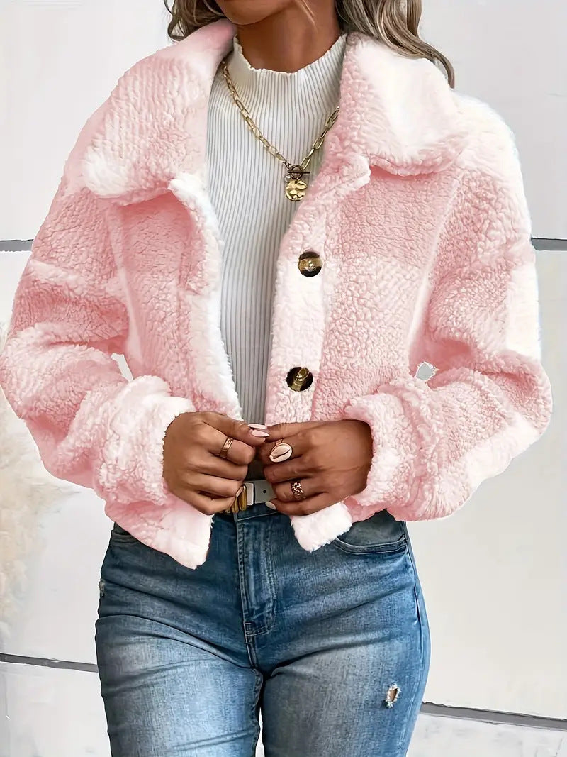 Plaid Cropped Jacket: Warm Sherpa & Trendy Style for Women