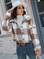 Plaid Cropped Jacket: Warm Sherpa & Trendy Style for Women
