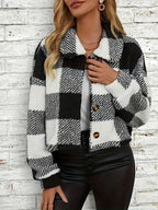 Plaid Cropped Jacket: Warm Sherpa & Trendy Style for Women
