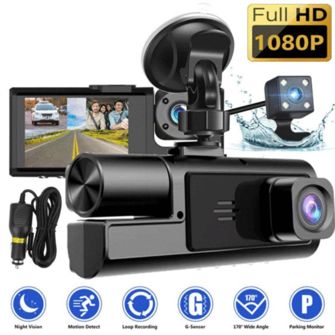 Dual lens dash cam for 1080P HD car safety and parking.