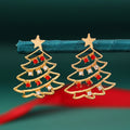 Christmas Tree Earrings Gold Red Green Festive Sparkle - UrSuperMart