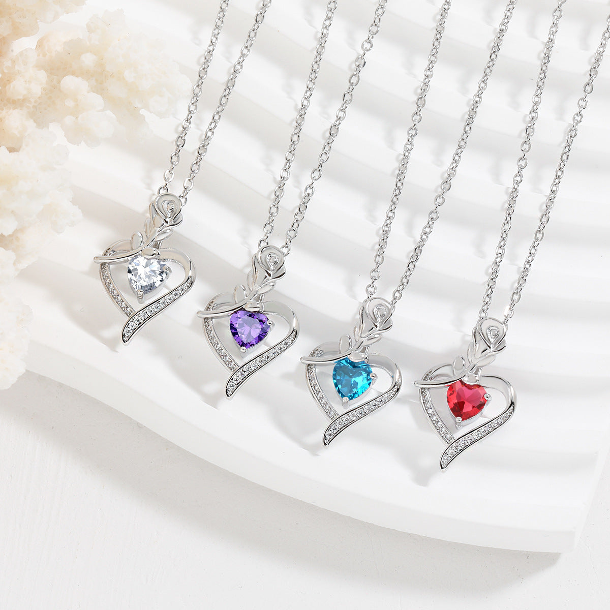 Rose Heart Necklace - Elegant Silver Gemstone Pendant