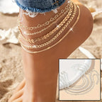 Layered Anklet Set Gold for Women - Trendy 5-Piece