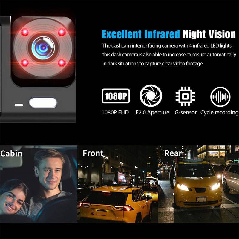 Dual lens dash cam for 1080P HD car safety and parking.