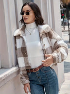 Plaid Cropped Jacket: Warm Sherpa & Trendy Style for Women