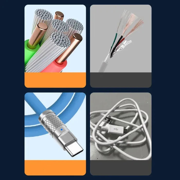 Comparison of advanced fast charging cable with traditional cables, showing efficiency.