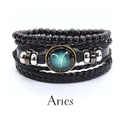 vintage leather bracelet with the Aries zodiac sign with adjustable leather strap