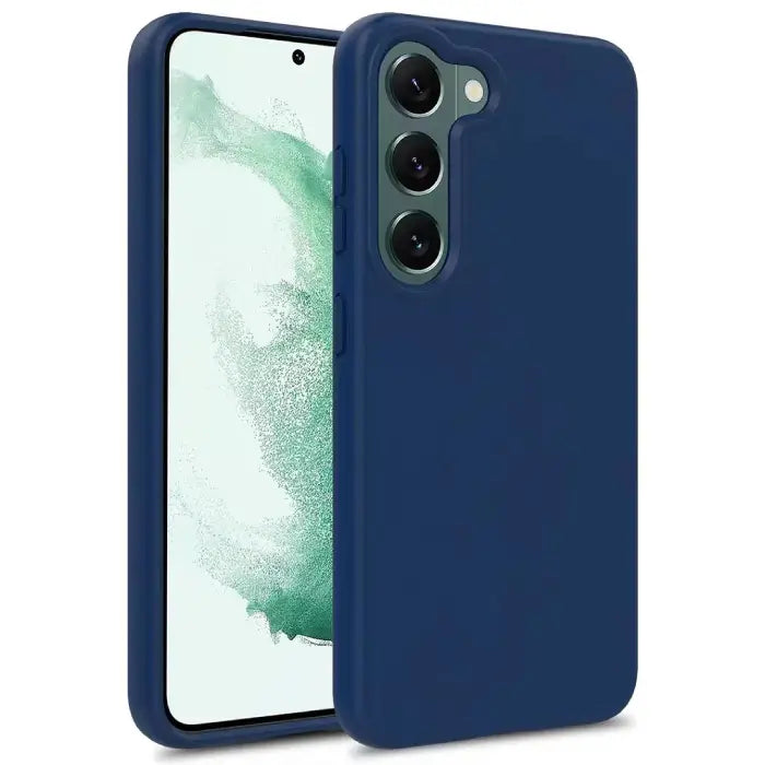 Modern navy blue soft-touch smartphone case with triple camera cutout for Samsung Galaxy protection