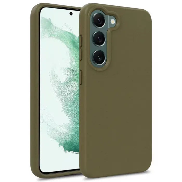 Premium olive green silicone protective case for Samsung Galaxy smartphone with triple camera lens design