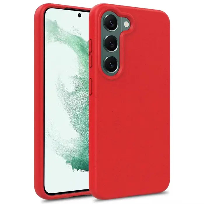 Vibrant red silicone phone case for Samsung Galaxy featuring triple camera protection and slim profile design