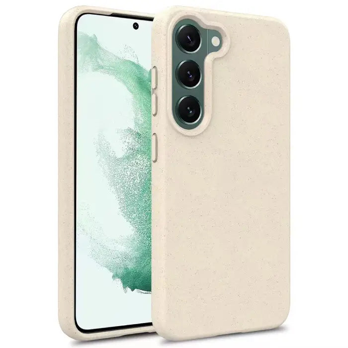 Minimalist cream textured phone case with triple camera cutout for Samsung Galaxy protection