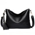 Classic black leather handbag for women, perfect for versatile styling.