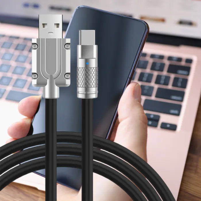 High-speed USB to Type C 120W charging cable built with TPE material and a 6.0 bold wire.