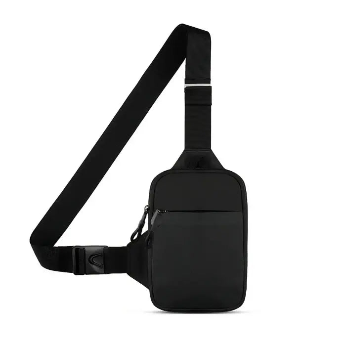 Sleek black crossbody sling bag with adjustable strap, front pocket, and main compartment for urban everyday carry