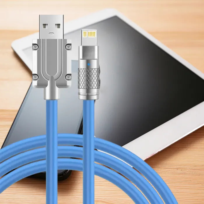 Blue USB to iOS 120W charging cable with durable TPE material and 6.0 bold wire.