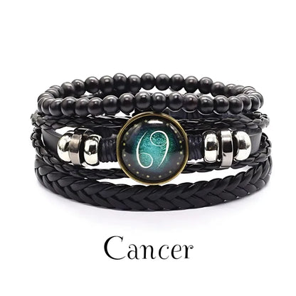 vintage leather bracelet with the cancer zodiac sign with adjustable leather strap