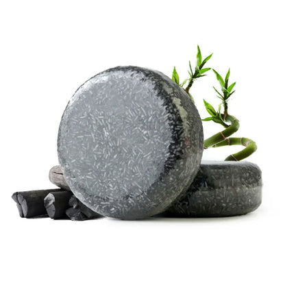 Bamboo charcoal shampoo bar, vegan and eco-friendly, for hair refreshment.