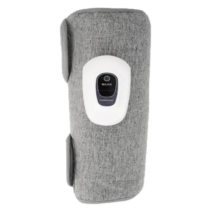 Automatic air freshener device with grey fabric cover and white dispenser face mounted on wall