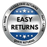 Circular logo with 'Easy Returns' text and stars on a blue and silver background