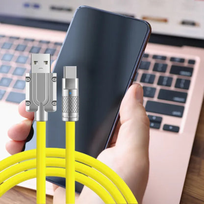 Yellow USB to iOS charging cable, 120W power delivery with durable TPE construction.