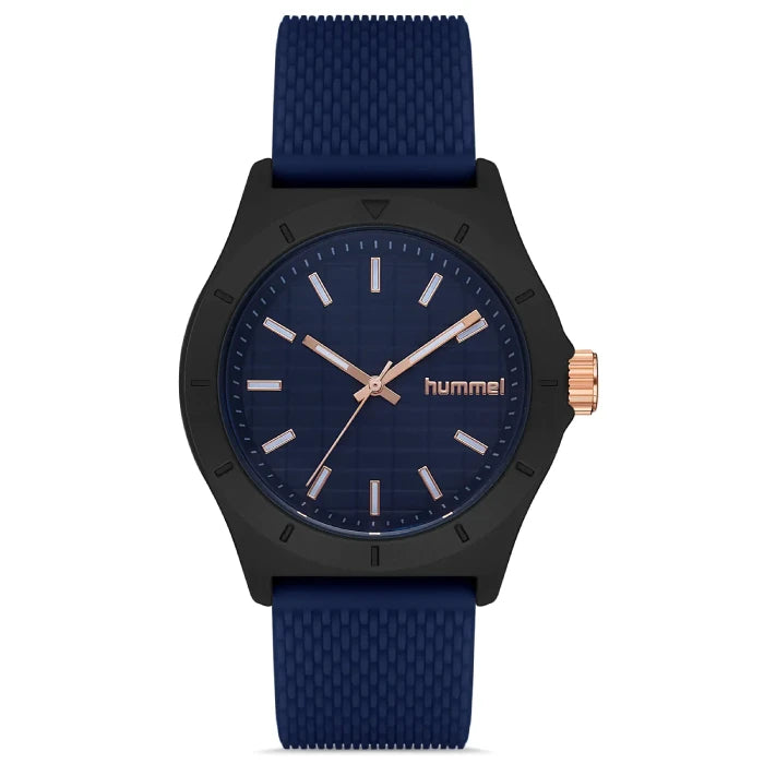 Hummel HM-3003MA-2 luxury watch with navy dial, black case, and rose gold accents for modern gentlemen.