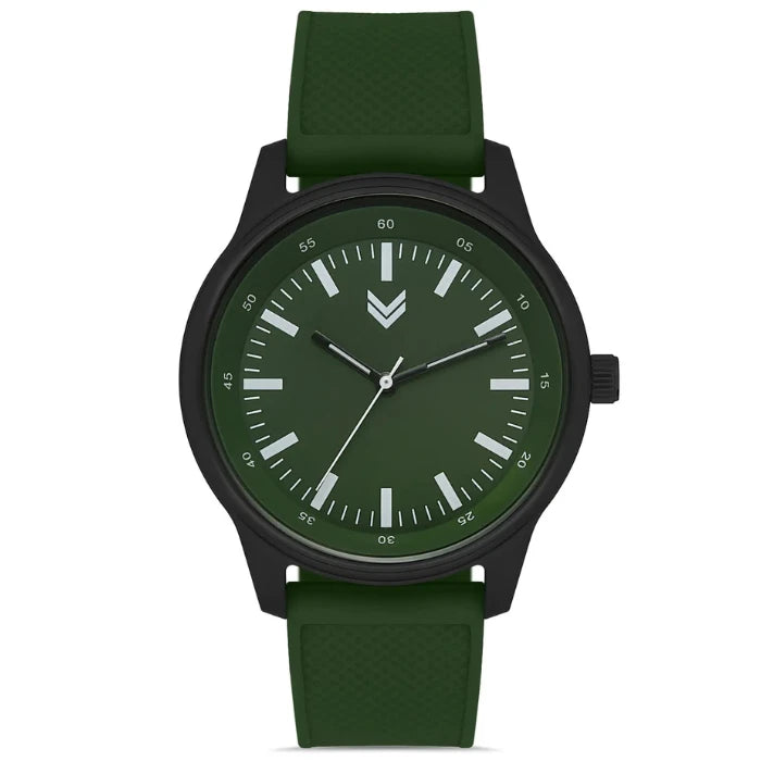 Hummel HM-3002MA-3 military green watch with black case and minimalist design for modern style enthusiasts.