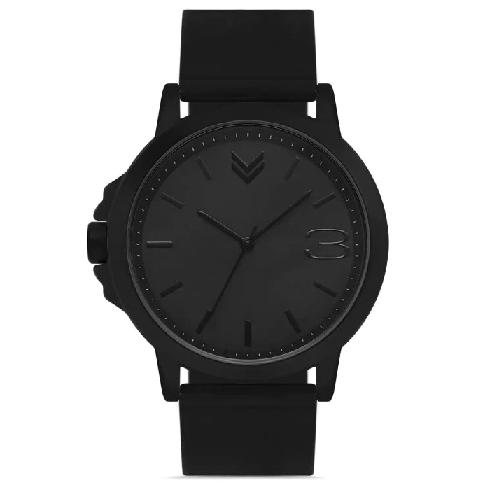 Hummel HM-3004MA-1 all-black wrist watch with minimalist design and unique number "3" on dial