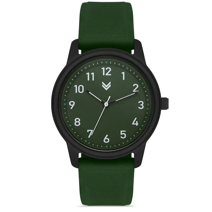 Hummel HM-3001LA-3 women's military green watch with black case and silicone strap for urban fashion style