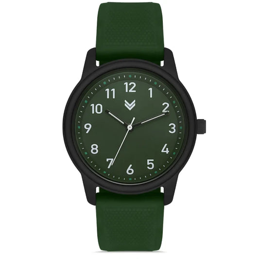 Hummel HM-3001LA-3 women's military green watch with black case and silicone strap for urban fashion style