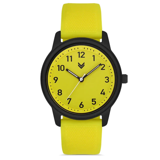 Hummel HM-3001LA-4 women's yellow watch with black case and silicone strap for trendy fashion statement