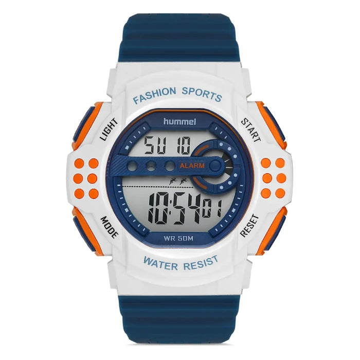 Hummel HM-1012MD-7 digital sports watch with 50M water resistance and orange accents for active lifestyle.