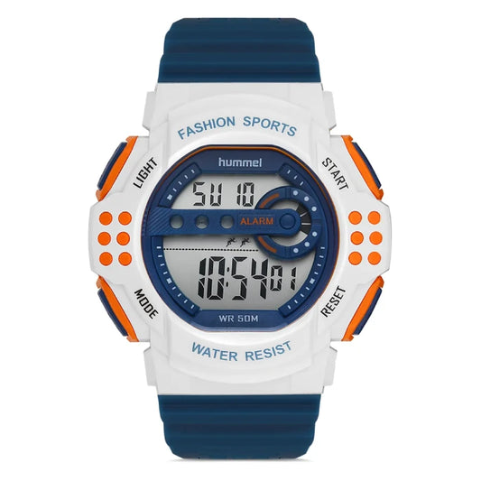 Hummel HM-1012MD-7 digital sports watch with 50M water resistance and orange accents for active lifestyle.