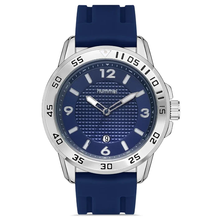 Hummel HM-3000MA-2 mens navy analog watch with textured dial and silver bezel for modern style.