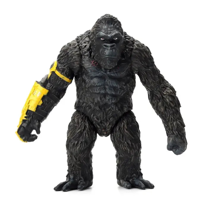 king kong action figure with yellow robot amor from view with calm face