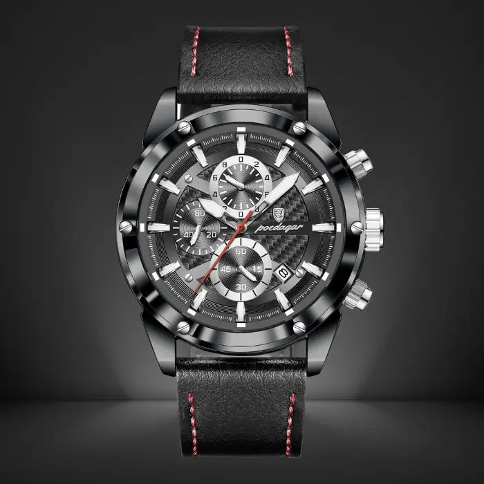 Luxury chronograph watch for men with a sleek gray leather strap, stylish gray dial, and stainless steel case for a premium look.