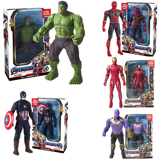 Marvels Hulk, spiderman, ironman, thanos and captain america action figures with their box sets