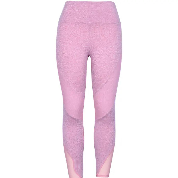 Mesh detail performance leggings in pink with seamless contouring and curved panel accents.