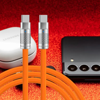 Durable orange 120W cable with Type C connectors, ideal for fast device charging.