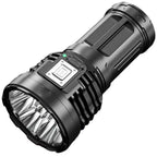 Black flashlight with a white background