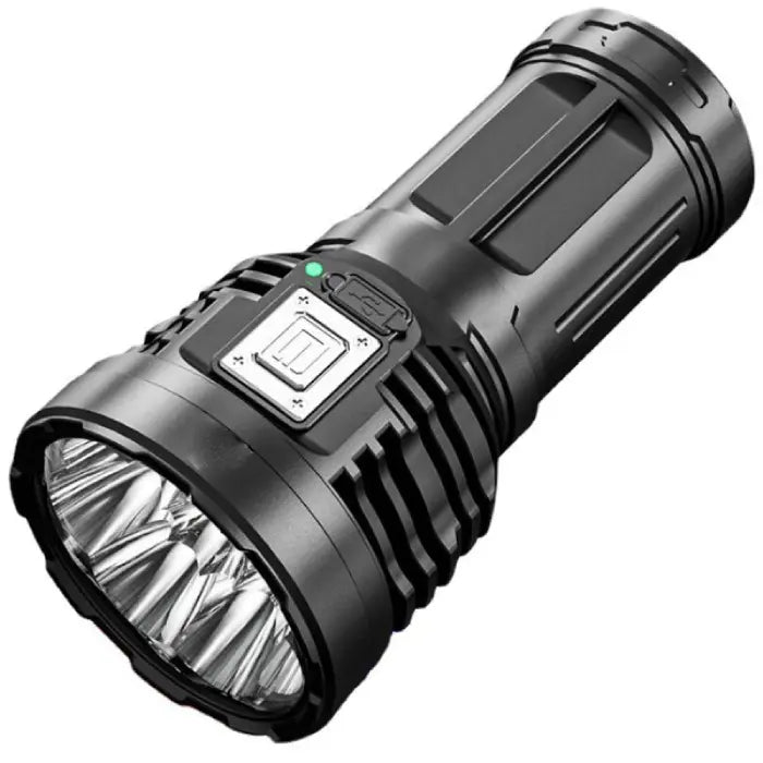 Black flashlight with a white background